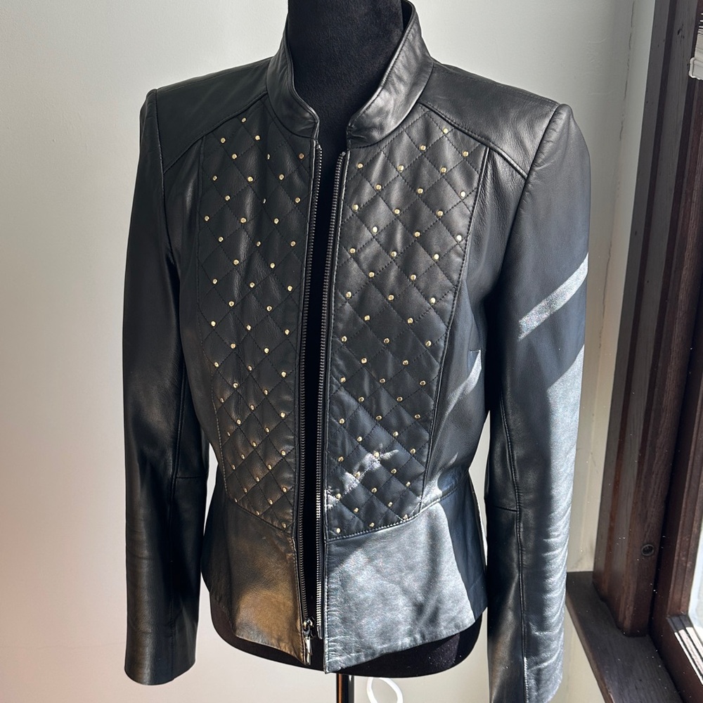 White House Black Market Studded Black Leather Jacket